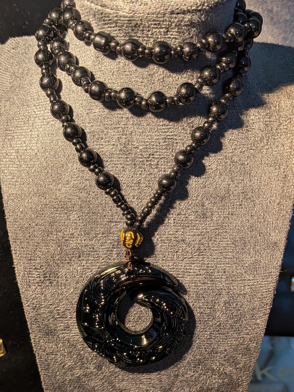 Black Obsidian Pendant Necklace. 24 Inches